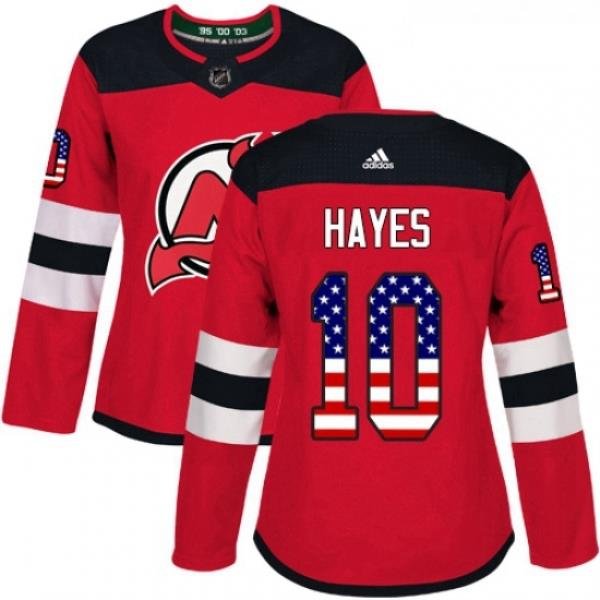 Womens Adidas New Jersey Devils 10 Jimmy Hayes Authentic Red USA Flag Fashion NHL Jersey