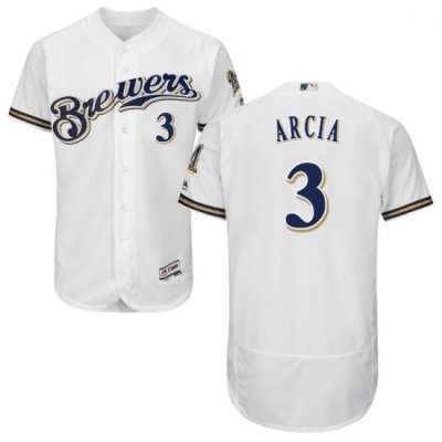 Mens Majestic MilWaukee BreWers 3 Orlando Arcia White Flexbase Authentic Collection MLB Jersey