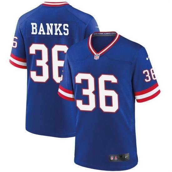 Men New York Giants 36 Deonte Banks Royal Classic 2023 Draft Stitched Game Jersey