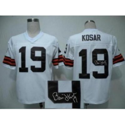 Cleveland Browns 19 Bernie Kosar White Throwback M&N Signed NFL Jerseys