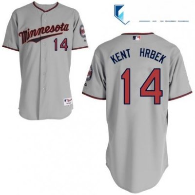 Mens Majestic Minnesota Twins 14 Kent Hrbek Authentic Grey Road Cool Base MLB Jersey