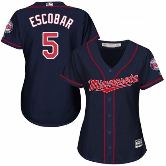 Womens Majestic Minnesota Twins 5 Eduardo Escobar Authentic Navy Blue Alternate Road Cool Base MLB Jersey