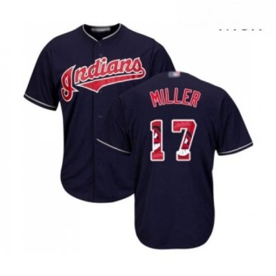 Mens Cleveland Indians 17 Brad Miller Authentic Navy Blue Team Logo Fashion Cool Base Baseball Jersey