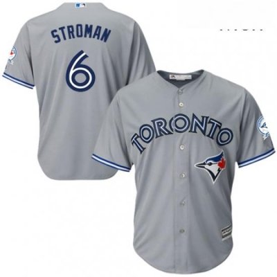 Mens Majestic Toronto Blue Jays 6 Marcus Stroman Replica Grey Road 40th Anniversary Patch MLB Jersey