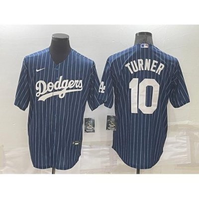 Men Los Angeles Dodgers 10 Justin Turner Navy Cool Base Stitched Baseball Jersey