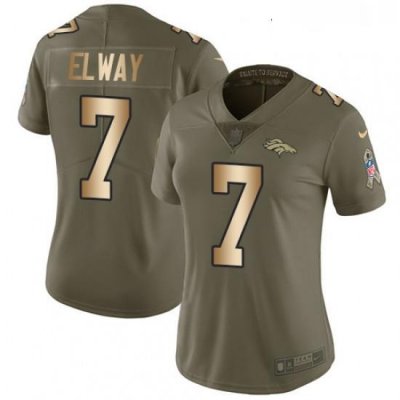 Womens Nike Denver Broncos 7 John ElWay Limited OliveGold 2017 Salute to Service NFL Jersey