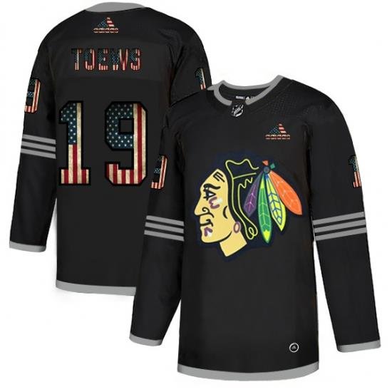 Men Chicago Blackhawks 19 Jonathan Toews Black USA Flag Fashion Adidas Jersey