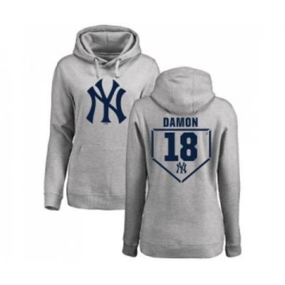 MLB Women Nike New York Yankees 18 Johnny Damon Gray RBI Pullover Hoodie