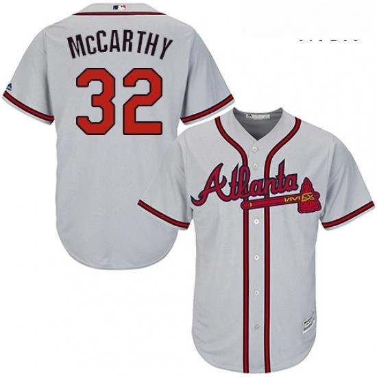 Mens Majestic Atlanta Braves 32 Brandon McCarthy Replica Grey Road Cool Base MLB Jersey