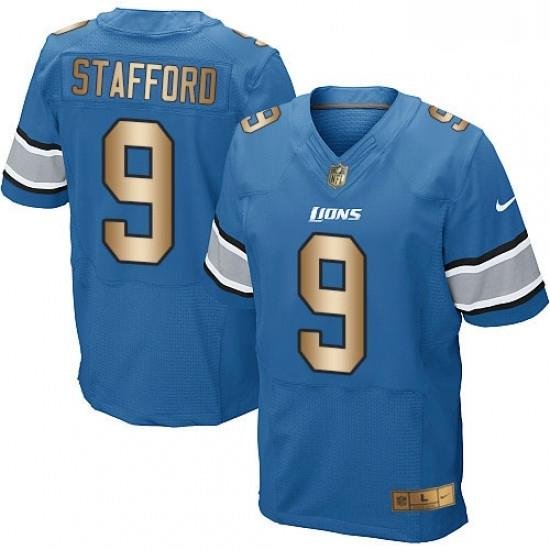 Men Nike Detroit Lions 9 Matthew Stafford Elite BlueGold Team Color NFL Jersey