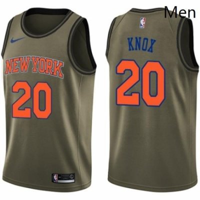 Mens Nike New York Knicks 20 Kevin Knox Swingman Green Salute to Service NBA Jersey