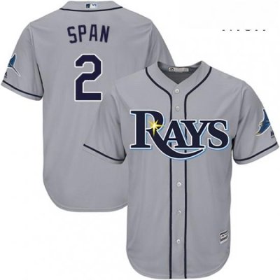 Mens Majestic Tampa Bay Rays 2 Denard Span Replica Grey Road Cool Base MLB Jersey