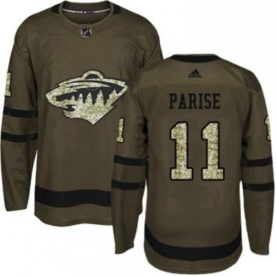 Mens Adidas Minnesota Wild 11 Zach Parise Authentic Green Salute to Service NHL Jersey