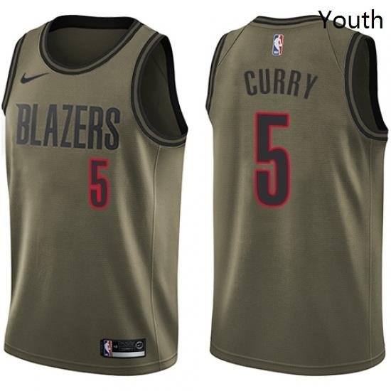 Youth Nike Portland Trail Blazers 5 Seth Curry Swingman Green Salute to Service NBA Jersey