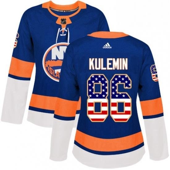 Womens Adidas New York Islanders 86 Nikolay Kulemin Authentic Royal Blue USA Flag Fashion NHL Jersey