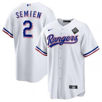 Men Texas Rangers 2 Marcus Semien 2023 White World Series Stitched Baseball Jersey