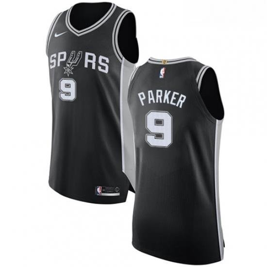 Mens Nike San Antonio Spurs 9 Tony Parker Authentic Black Road NBA Jersey Icon Edition