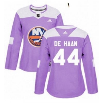 Womens Adidas New York Islanders 44 Calvin de Haan Authentic Purple Fights Cancer Practice NHL Jersey