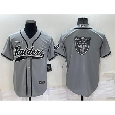 Men Las Vegas Raiders Grey Team Big Logo With Patch Cool Base Stitched Baseb