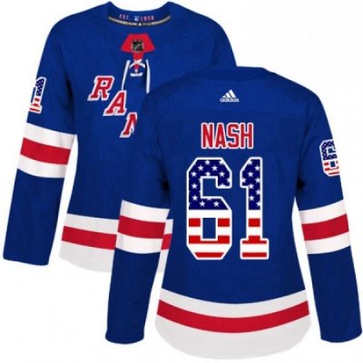 Womens Adidas New York Rangers 61 Rick Nash Authentic Royal Blue USA Flag Fashion NHL Jersey