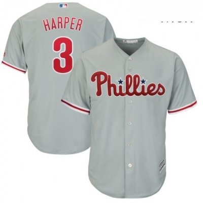 Mens Philadelphia Phillies 3 Bryce Harper Majestic Gray Official Cool Base Replica Player Jersey