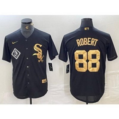 MLB White Sox 88 Luis Robert Black Gold Nike Cool Base Men Jersey