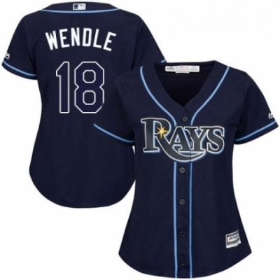 Womens Majestic Tampa Bay Rays 18 Joey Wendle Replica Navy Blue Alternate Cool Base MLB Jersey