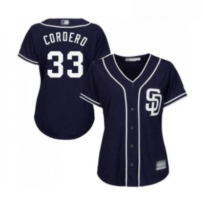 Womens San Diego Padres 33 Franchy Cordero Replica Navy Blue Alternate 1 Cool Base Baseball Jersey