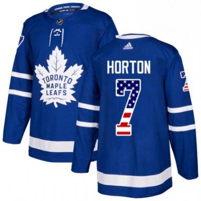 Mens Adidas Toronto Maple Leafs 7 Tim Horton Authentic Royal Blue USA Flag Fashion NHL Jersey