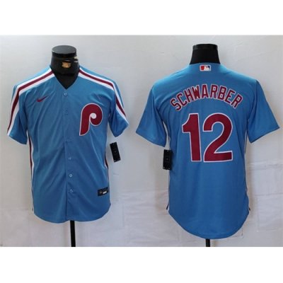 Men Philadelphia Phillies 12 Kyle Schwarber Blue Cool Base Stitched Jersey