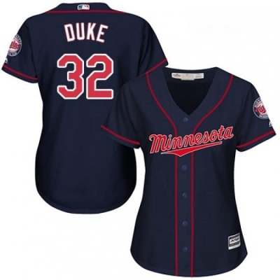 Womens Majestic Minnesota Twins 32 Zach Duke Replica Navy Blue Alternate Road Cool Base MLB Jersey