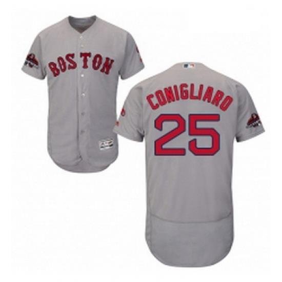 Mens Majestic Boston Red Sox 25 Tony Conigliaro Grey Road Flex Base Authentic Collection 2018 World Series Jersey