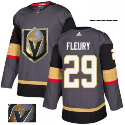 Mens Adidas Vegas Golden Knights 29 Marc Andre Fleury Authentic Gray Fashion Gold NHL Jersey