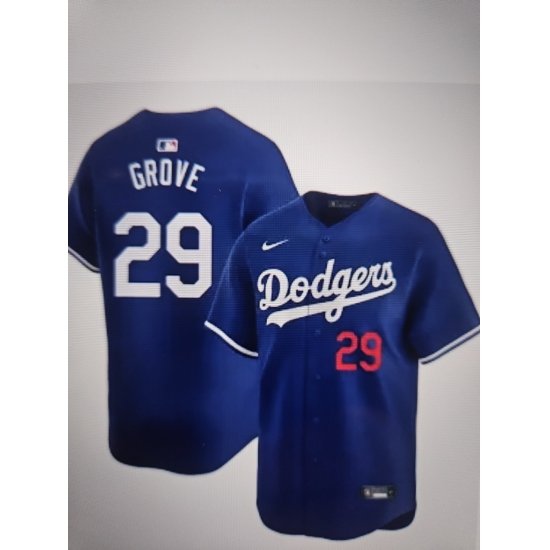 Men Los Angeles Dodgers 29 Michael Grove Blue Stitched Baseball Jersey