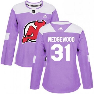 Womens Adidas New Jersey Devils 31 Scott Wedgewood Authentic Purple Fights Cancer Practice NHL Jersey