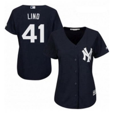 Womens Majestic New York Yankees 41 Adam Lind Authentic Navy Blue Alternate MLB Jersey