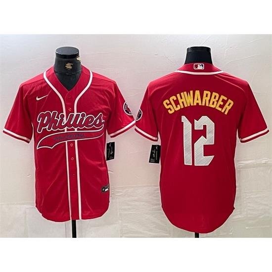 Men Philadelphia Phillies 12 Kyle SchWarber Red 2024 City Connect Limited Stitched Jersey