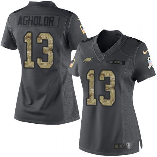 Nike Eagles #13 Nelson Agholor Black Womens Stitched NFL Limited 2016 Salute to Service Jersey