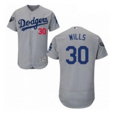 Mens Majestic Los Angeles Dodgers 30 Maury Wills Gray Alternate Flex Base Authentic Collection 2018 World Series Jersey