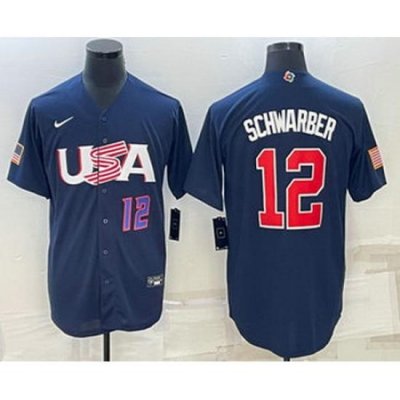 Men's USA Baseball #12 Kyle SchWarber Number 2023 Navy World Baseball Classic Stitched Jersey