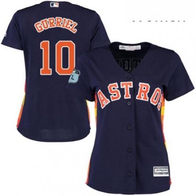 Womens Majestic Houston Astros 10 Yuli Gurriel Authentic Navy Blue Alternate Cool Base MLB Jersey