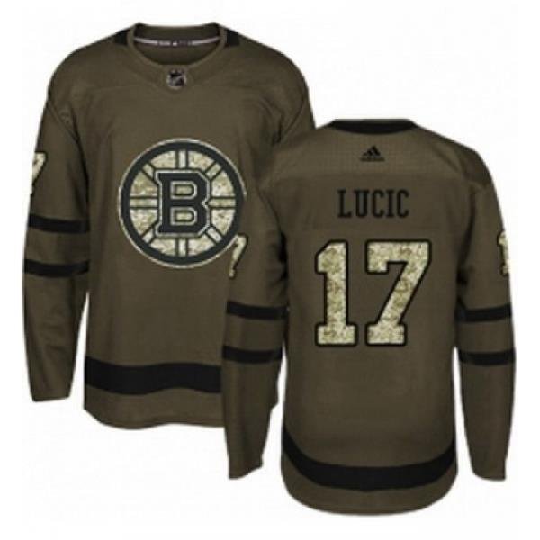 Youth Adidas Boston Bruins 17 Milan Lucic Premier Green Salute to Service NHL Jersey