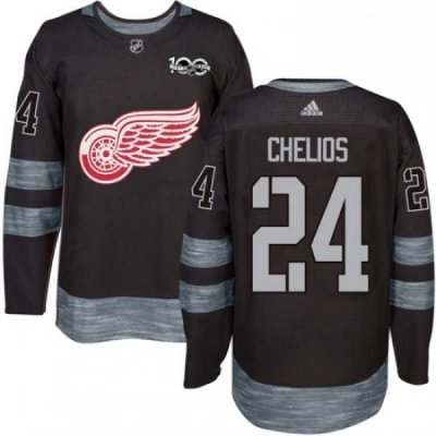 Mens Adidas Detroit Red Wings 24 Chris Chelios Premier Black 1917 2017 100th Anniversary NHL Jersey