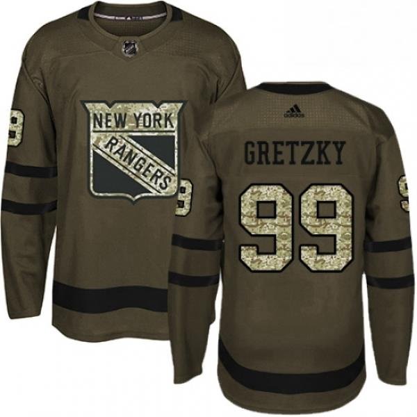 Youth Adidas New York Rangers 99 Wayne Gretzky Premier Green Salute to Service NHL Jersey