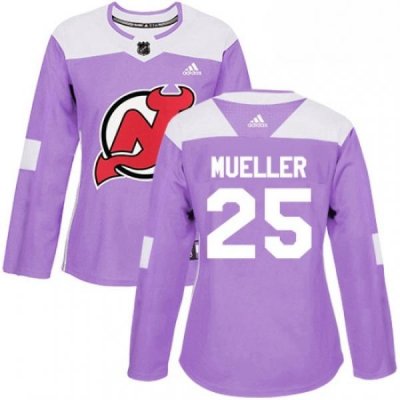 Womens Adidas New Jersey Devils 25 Mirco Mueller Authentic Purple Fights Cancer Practice NHL Jersey