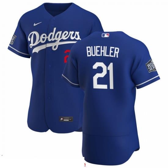 Men Los Angeles Dodgers 21 Walker Buehler Men Nike Royal Alternate 2020 World Series Bound Flex Base Player MLB Jersey