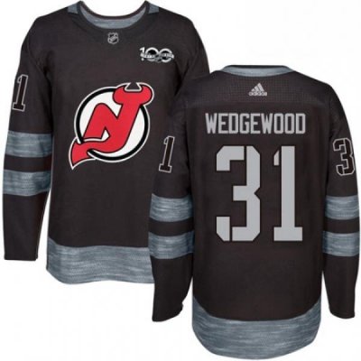 Mens Adidas New Jersey Devils 31 Scott Wedgewood Authentic Black 1917 2017 100th Anniversary NHL Jersey