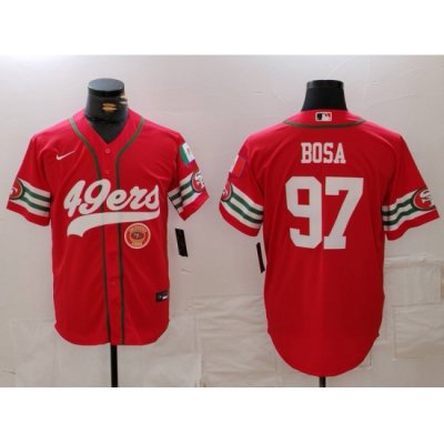 Men San Francisco 49ers 97 Nick Bosa Red With Patch Cool Base Stitched Baseball Jersey 2