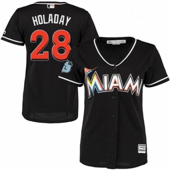 Womens Majestic Miami Marlins 28 Bryan Holaday Authentic Black Alternate 2 Cool Base MLB Jersey