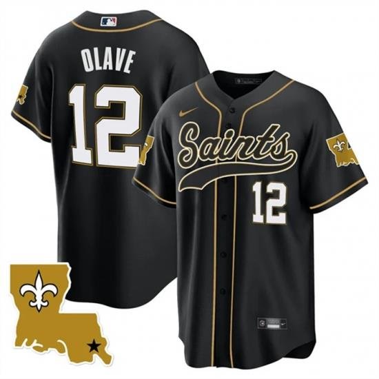 Men New Orleans Saints 12 Chris Olave Black 1987 Legacy Cool Base Stitched Baseball Jersey